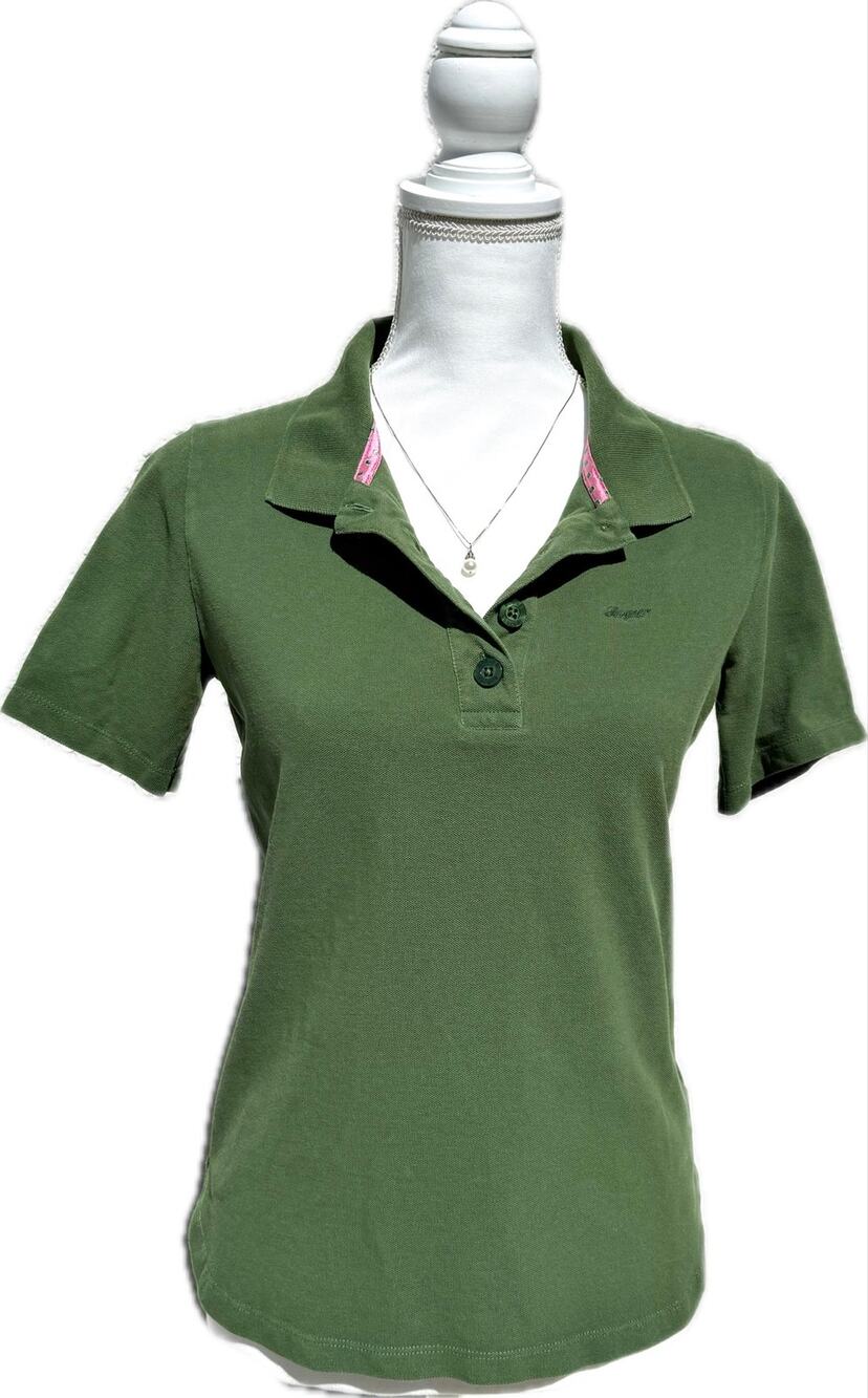 Bogner Polo Shirt Olive Green Short Sleeve Quarter Button 100% Cotton Sz M Golf